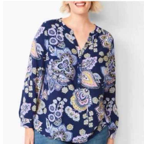 Talbots Plus Navy Floral Paisley Blouse Women’s Plus Size 2X Career Office - Picture 1 of 14
